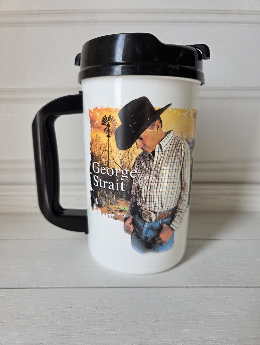 Vintage George Strait Whirley Thermo Mug Plastic Coffee Cup Country 32oz